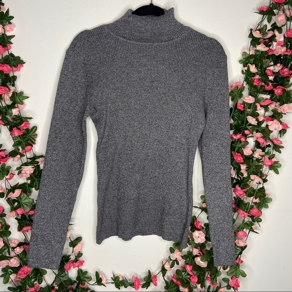 Style & Co Gray Metallic Turtleneck Sweater Medium Work Office Business Casual - Picture 1 of 6